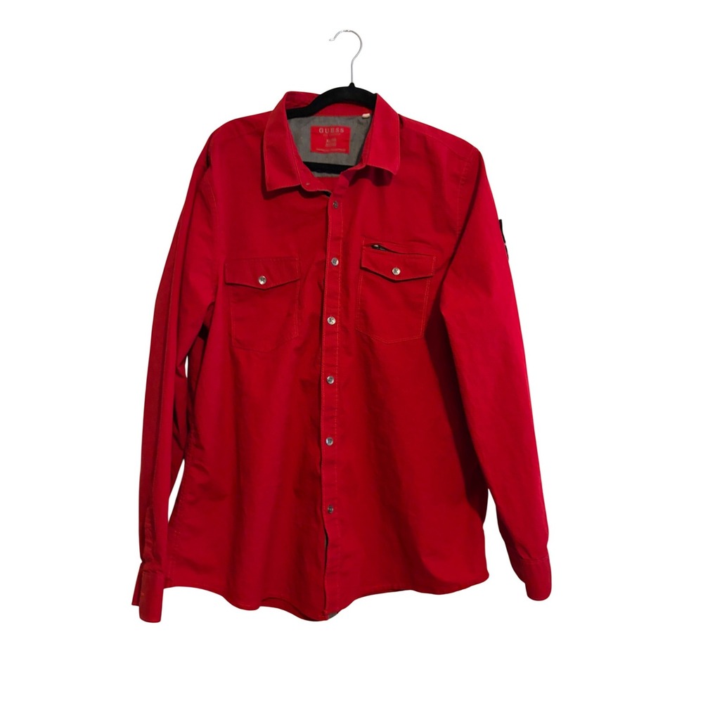 Guess Los Angeles Red Long Sleeve Button‎ Up Shirt Men's XL TG Regular Fit